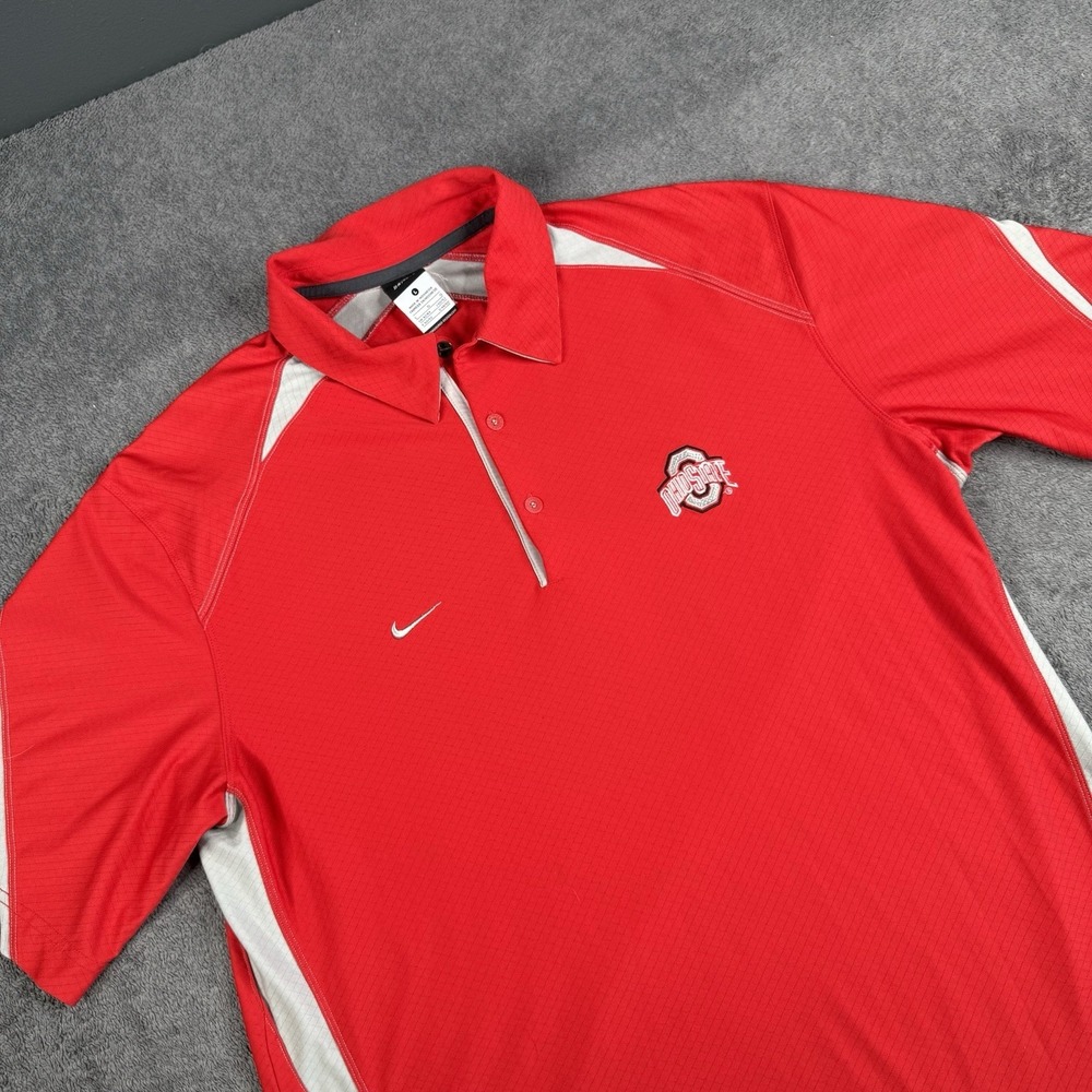 Vintage‎ Ohio State Buckeyes Polo Shirt Mens Large Red Nike Swoosh Golf Football